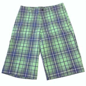 Nike Tech Fit Tour Performance Green Blue Plaid Stay Cool Golf Shorts Boys XL